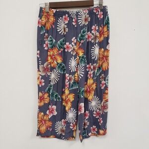 Vintage Aloha Hut Hawaii Womens Wide Leg Cropped Pants Size L Tropical Beach Sea